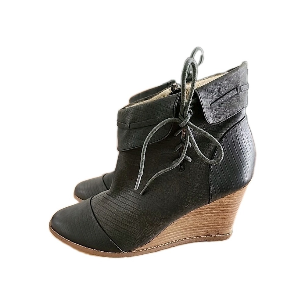 MATT BERNSON "Dune" Leather stacked wedge heel booties Charcoal Gray Size 11‎